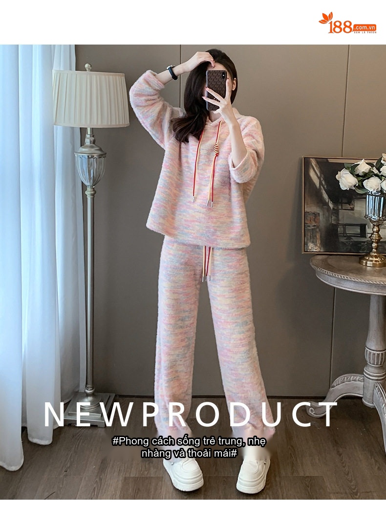Bộ đồ thể thao nữ áo hoodie quần ống rộng phong cách rộng thoải mái chi tiết 1