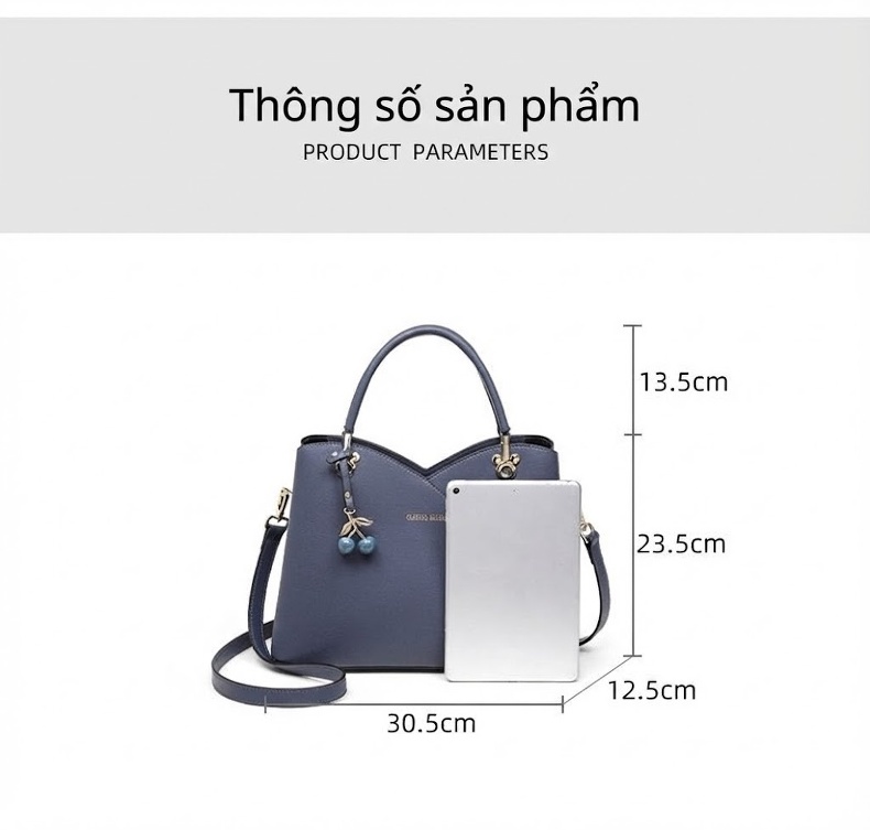 Túi Xách Nữ Da Mờ Đeo Chéo Kiểu Dáng Công Sở Màu Xanh Dương chi tiết 8