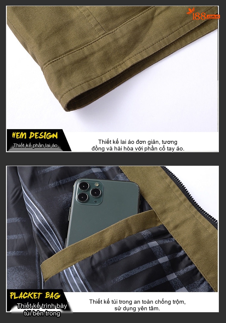 Áo Khoác Nam Cổ Trụ Dáng Ôm Cotton Mỏng Màu Nâu, Đỏ, Đen, Xanh... chi tiết 19
