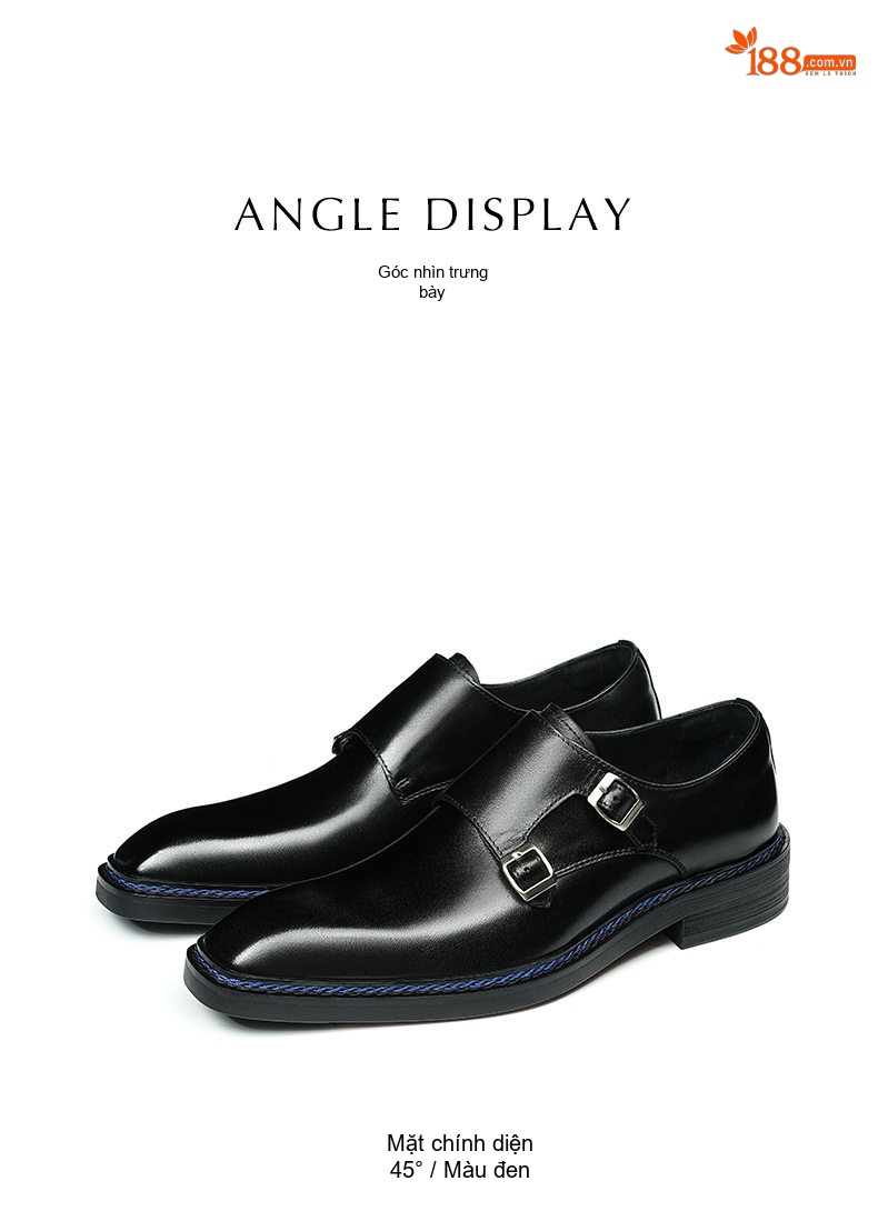 Giày Monkstrap Khóa Cài Nam Da Bò Mũi Vuông Chiều Cao Đế Khoảng 3cm Màu Đen, Nâu chi tiết 11