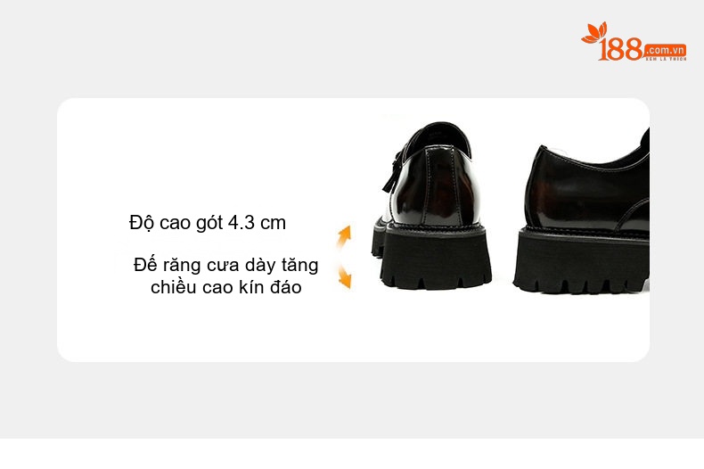 Giày Tây Monk Strap Nam Da Bóng Chiều Cao Đế Khoảng 4cm Màu Đen, Nâu chi tiết 11