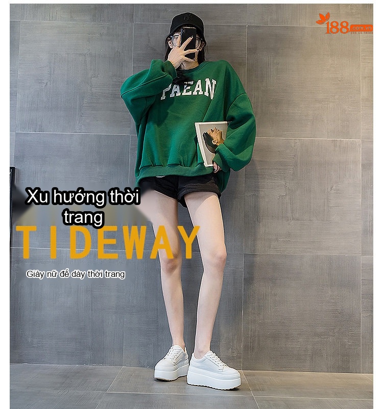 Giày Sneaker Nữ Vải Dệt Đế Dày Chiều Cao Đế Khoảng 8cm Màu Hồng, Trắng, Xám chi tiết 2