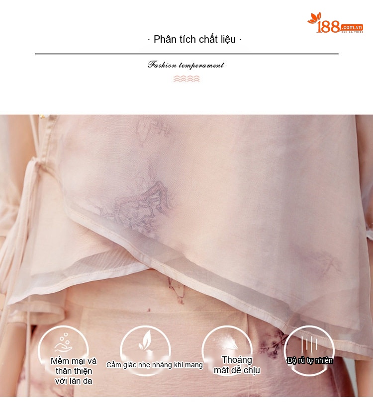 Set Áo Kiểu Cổ Tàu Tay Lỡ và Chân Váy Dài Xẻ Tà Họa Tiết Phong Cách Trung Hoa Màu Kem chi tiết 6