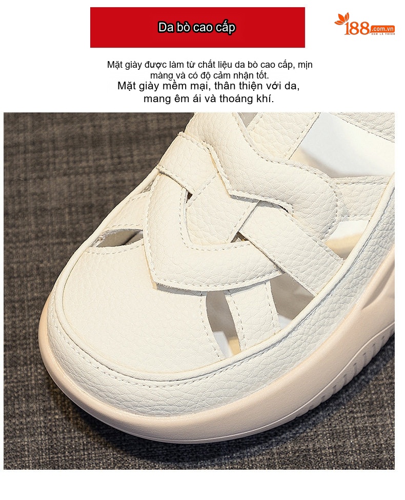 Dép Sandal Nữ Bít Mũi Da Mềm Đế Mềm Cho Bà Bầu Đế Cao 3cm - 4cm Màu Trắng, Xanh, Hồng, Đen chi tiết 8