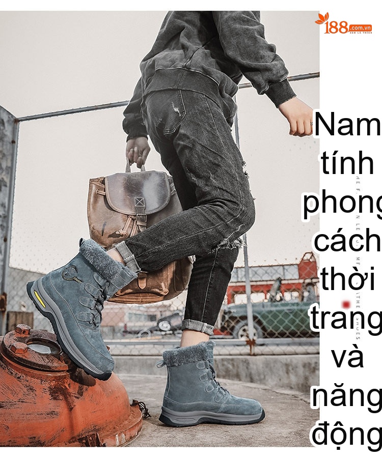 Giày Boot Nam Cổ Cao Da Mờ Lót Lông Chiều Cao Đế Khoảng 3cm Màu Đen, Xám, Xanh Rêu chi tiết 18