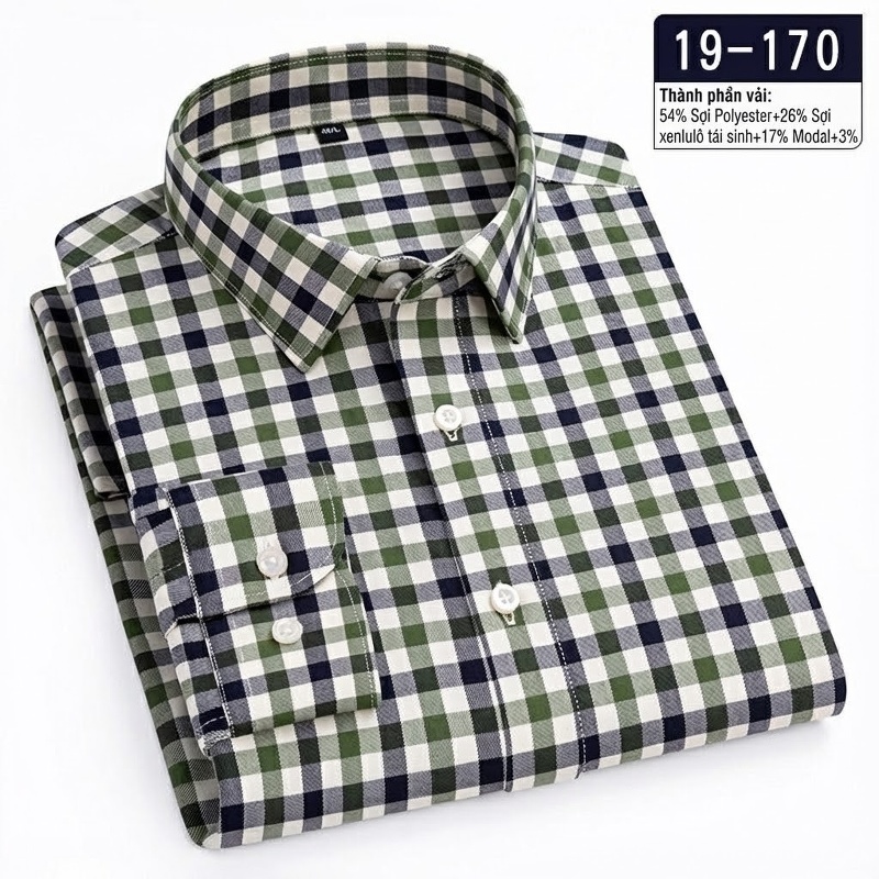 Áo Sơ Mi Dài Tay Nam Sợi Tre Họa Tiết Kẻ Caro Màu Xám, Nâu, Đen, Xanh Navy... chi tiết 12