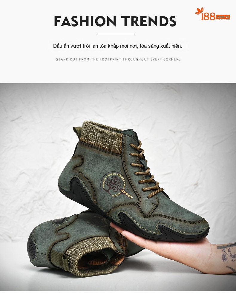 Giày Boot Martin Nam Cổ Lửng Da Mờ Chiều Cao Đế Khoảng 3cm Màu Xanh, Nâu chi tiết 2
