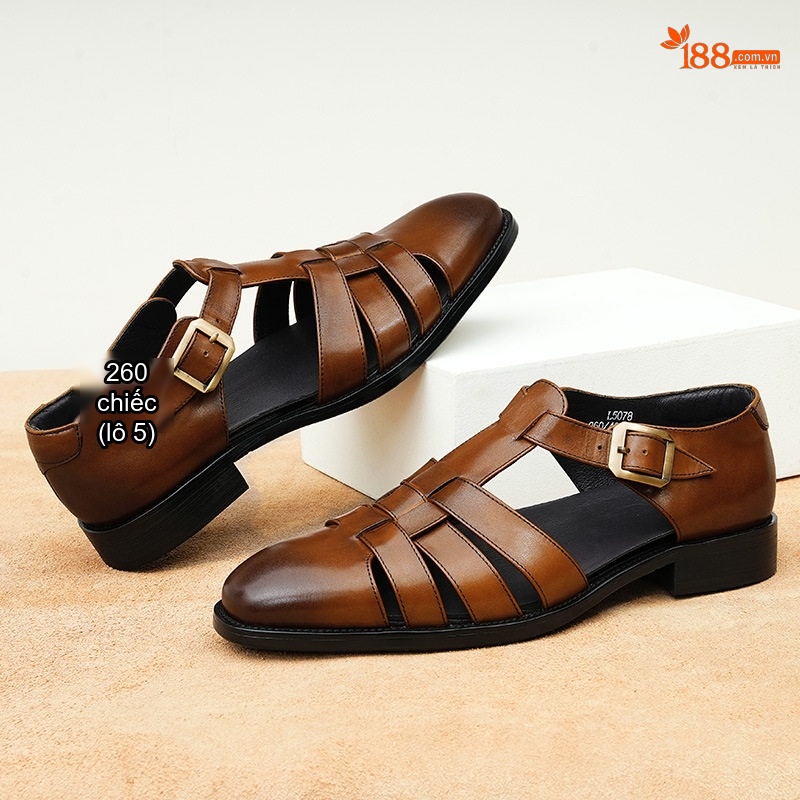Giày Sandal Rọ Nam Da Thật Phong Cách Retro Chiều Cao Đế Khoảng 2cm Màu Đen, Nâu