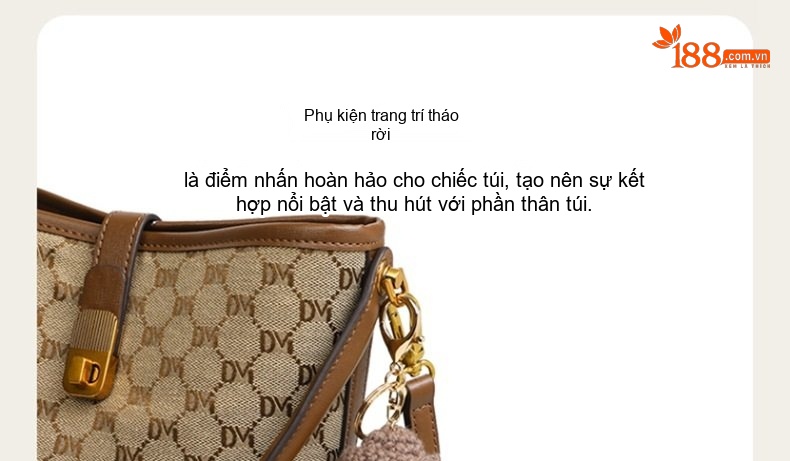 Túi Đeo Chéo Nữ Vải Họa Tiết Bucket Rộng Rãi Đeo Vai Đi Làm Hàng Ngày Màu Nâu chi tiết 4