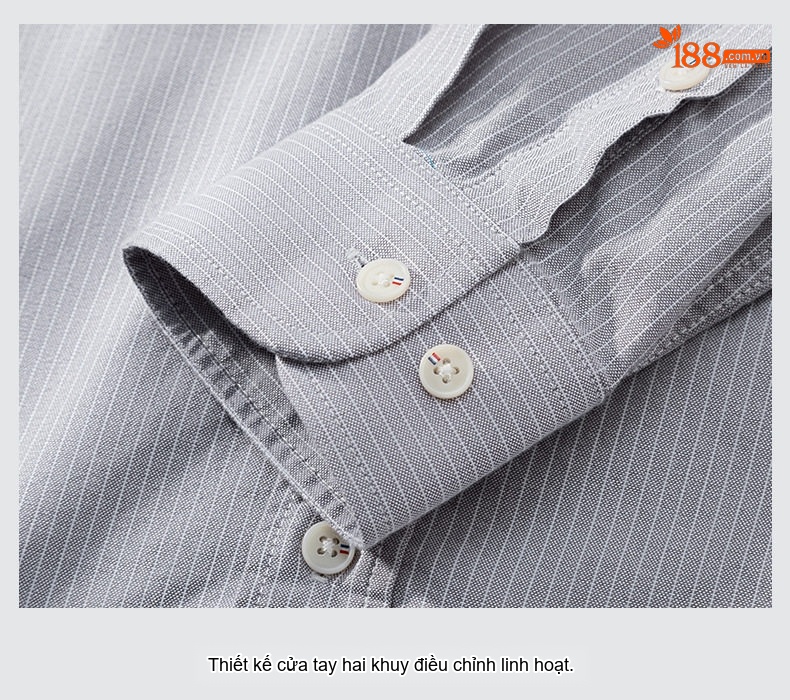 Áo Sơ Mi Nam Tay Dài Cotton Kẻ Sọc Cổ Trụ Form Slimfit Màu Xanh Dương, Trắng, Xám, Xanh... chi tiết 21