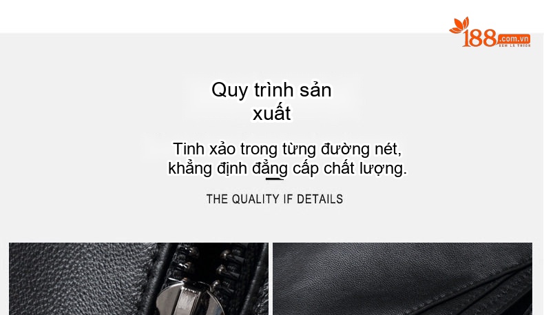 Áo Khoác Da Cừu Nam Dáng Ôm Cổ Trụ Khóa Kéo Màu Đen chi tiết 3
