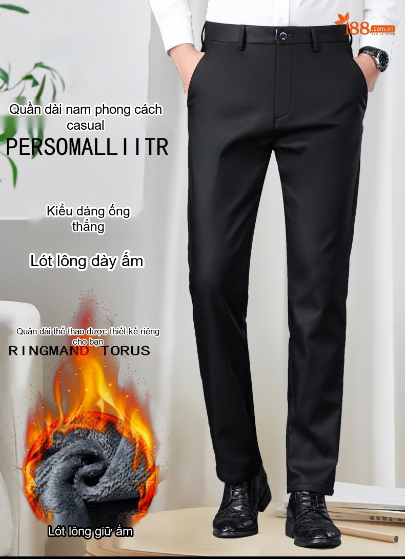 Quần Âu Nam Dáng Ôm Lót Lông Dày Dặn Phong Cách Công Sở Màu Đen, Xanh Navy, Nâu chi tiết 1