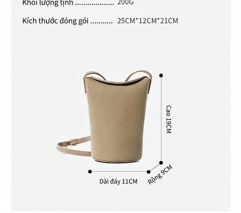 Túi Đeo Chéo Nữ Da Bò Mini Thiết Kế Tinh Tế Màu Be, Nâu chi tiết 6