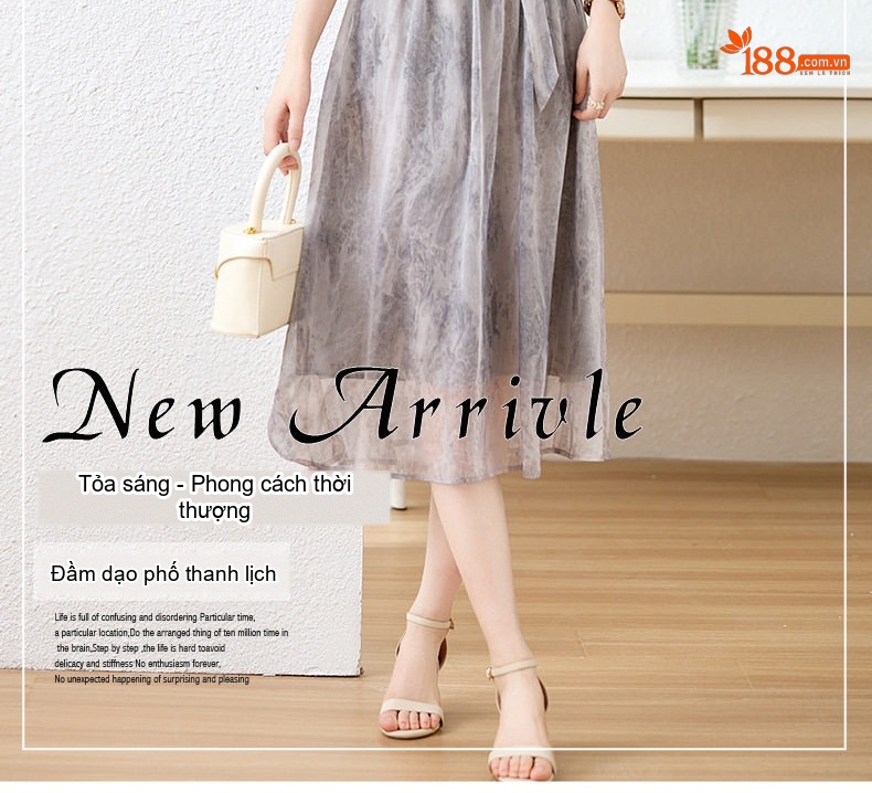 Đầm Xòe Nữ Tay Ngắn Thiết Kế Thanh Lịch Thoáng Mát Chất Liệu Voan Màu Hồng, Xám chi tiết 2