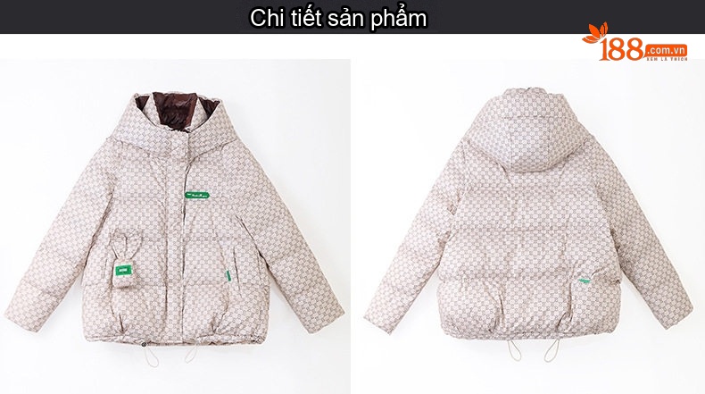 Áo Khoác Phao Nữ Cotton Kiểu Ngắn Thời Trang Màu Trắng Kem, Đen chi tiết 31