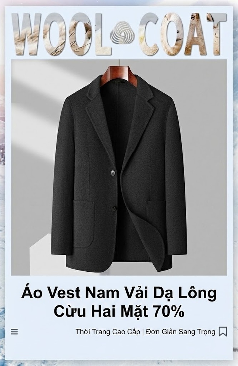 Áo Vest Nam Len Cừu Hai Mặt Phong Cách Doanh Nhân Màu Xám, Nâu, Đen chi tiết 1