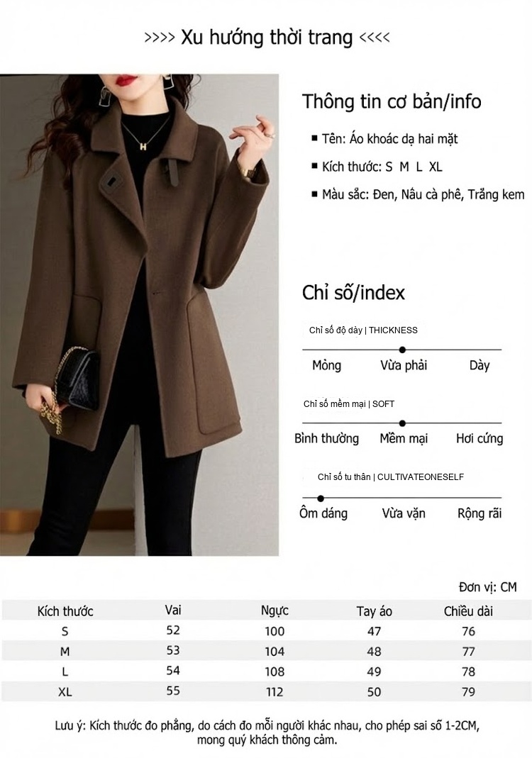 Áo Khoác Dạ Nữ Thắt Eo Phong Cách Hepburn, Áo Khoác Nỉ Ngắn Màu Đen, Nâu, Trắng chi tiết 12
