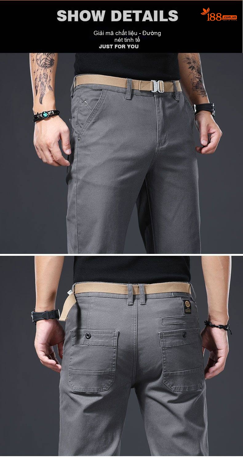 Quần Dài Cotton Nam Ống Đứng Thu Đông Dáng Ôm Vừa Vặn Màu Xám, Xanh chi tiết 19