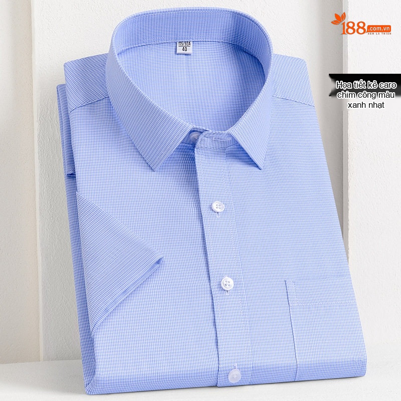 Áo Sơ Mi Nam Cotton Ngắn Tay Dáng Ôm Chống Nhăn Màu Trắng, Xanh Dương, Tím, Xám...