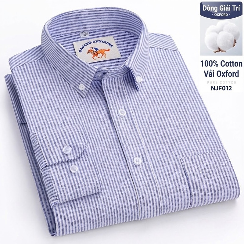 Áo Sơ Mi Nam Tay Dài Oxford Cotton Thoáng Khí Họa Tiết Kẻ Sọc Lớn Màu Xanh Dương, Đen, Trắng, Xám...
