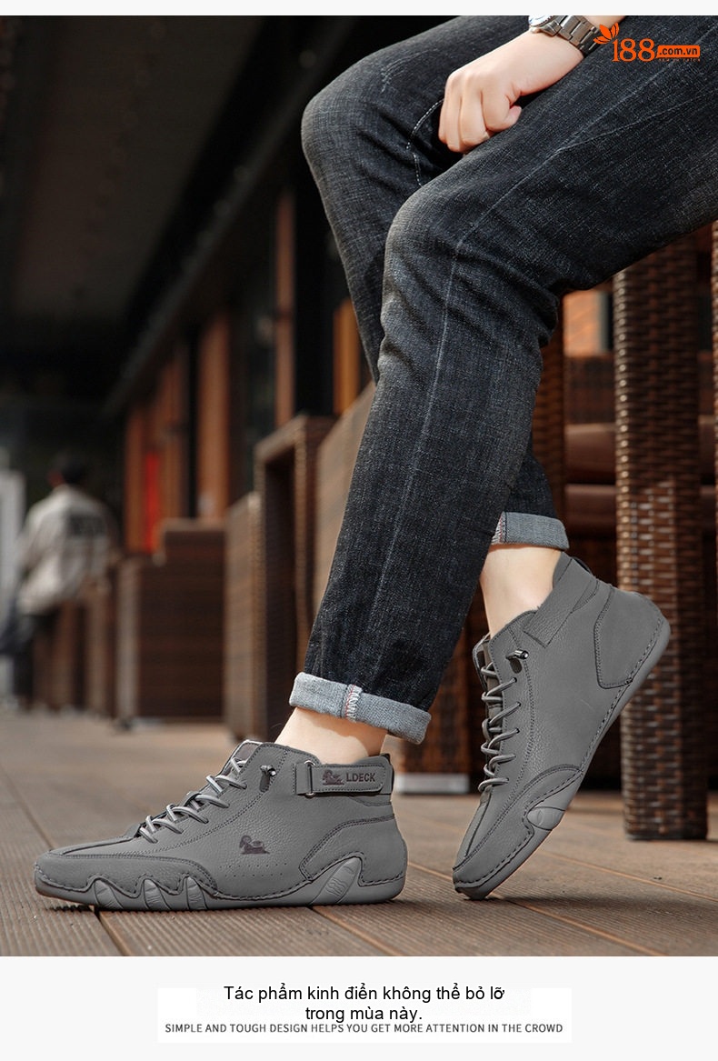 Giày Boot Martin Nam Cổ Cao Da Mờ Chiều Cao Đế Khoảng 3cm Màu Be, Nâu, Xám, Đen chi tiết 21