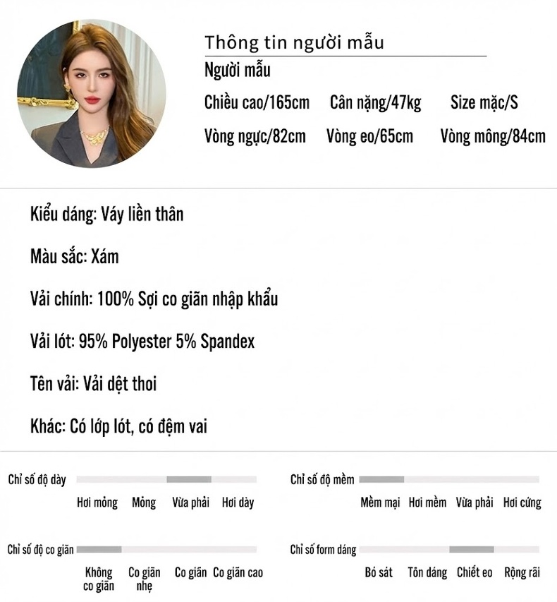 Váy Ôm Body Nữ Cổ chữ Vest Tay Ngắn Hai Hàng Nút Phong Cách Công Sở Màu Xám chi tiết 2