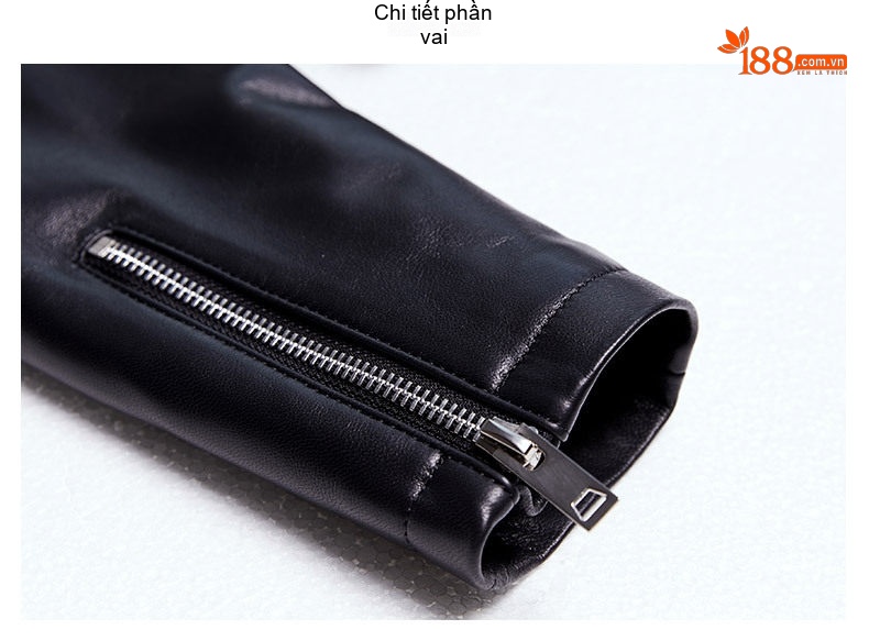 Áo Khoác Da Cừu Nữ Dáng Ôm Ngắn Phong Cách Moto Màu Trắng, Đỏ chi tiết 17