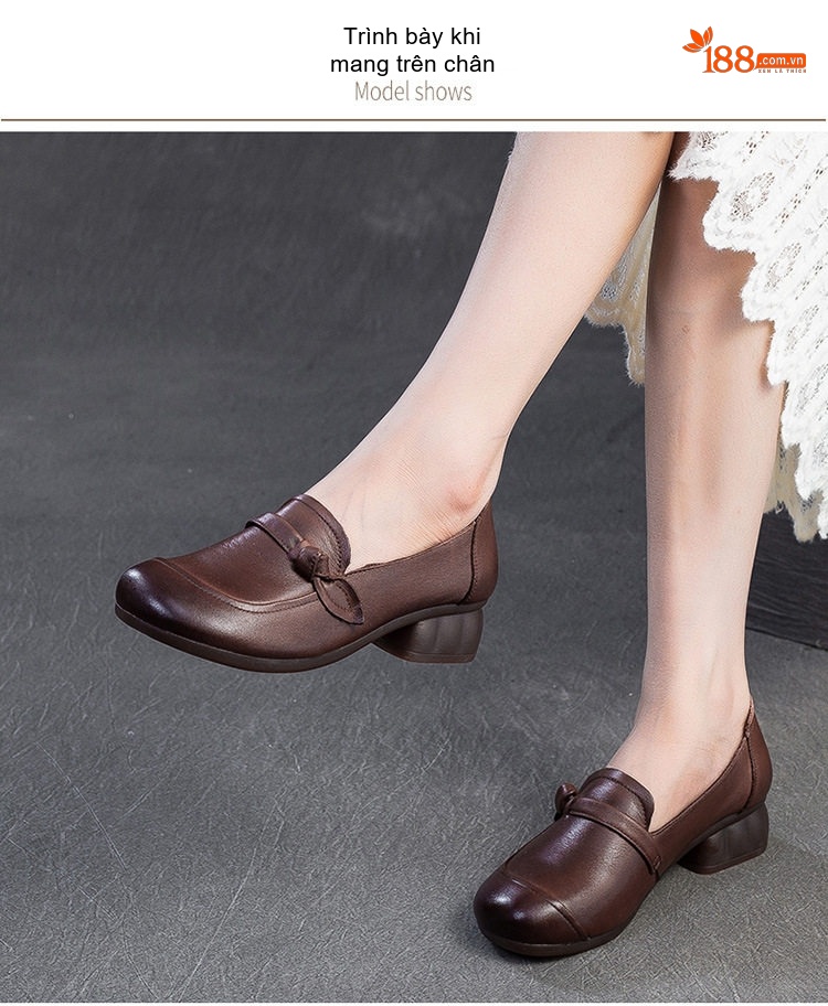 Giày Búp Bê Nữ Da Bò Chiều Cao Đế Khoảng 3cm Màu Đen, Nâu chi tiết 7