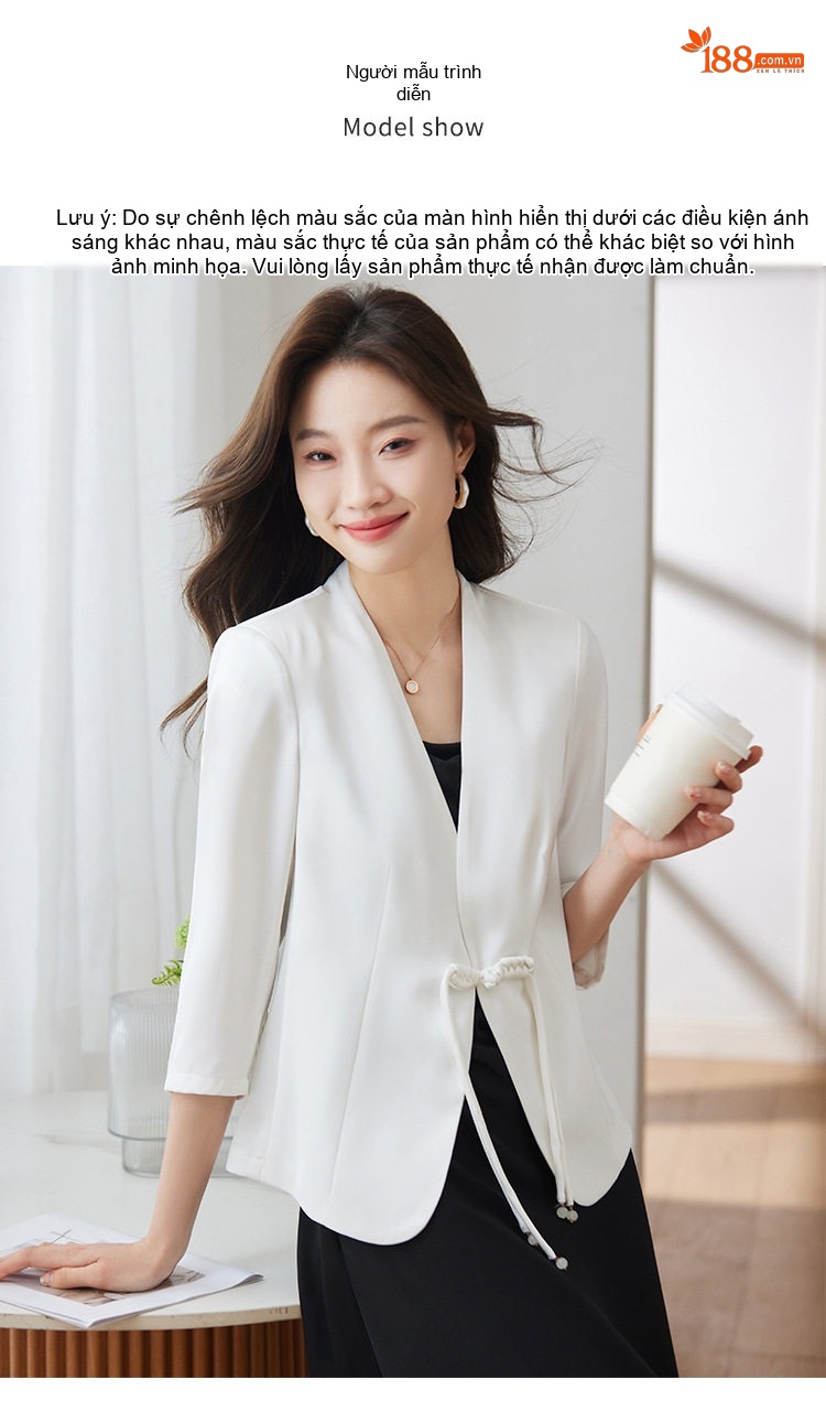 Áo Vest Blazer Nữ Tay Lỡ Phong Cách Hàn Quốc Màu Champagne, Trắng, Đen chi tiết 5