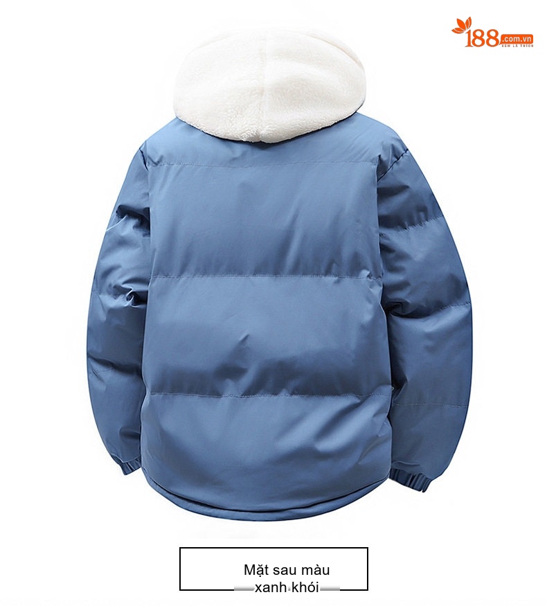 Áo Khoác Cotton Nam Lông Cừu Non Hai Lớp Dày Dặn Có Mũ Trùm Đầu Màu Trắng, Xanh Dương, Xanh Lá, Hồng... chi tiết 18