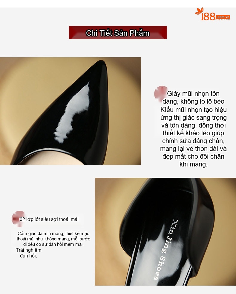 Giày Cao Gót Hở Sườn Nữ Da Bóng Chiều Cao Đế Khoảng 5cm Màu Nude, Đen, Trắng chi tiết 2