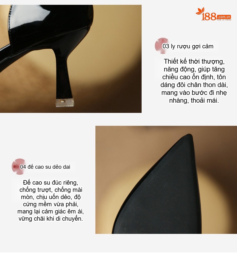 Giày Cao Gót Hở Sườn Nữ Da Bóng Chiều Cao Đế Khoảng 5cm Màu Nude, Đen, Trắng chi tiết 3