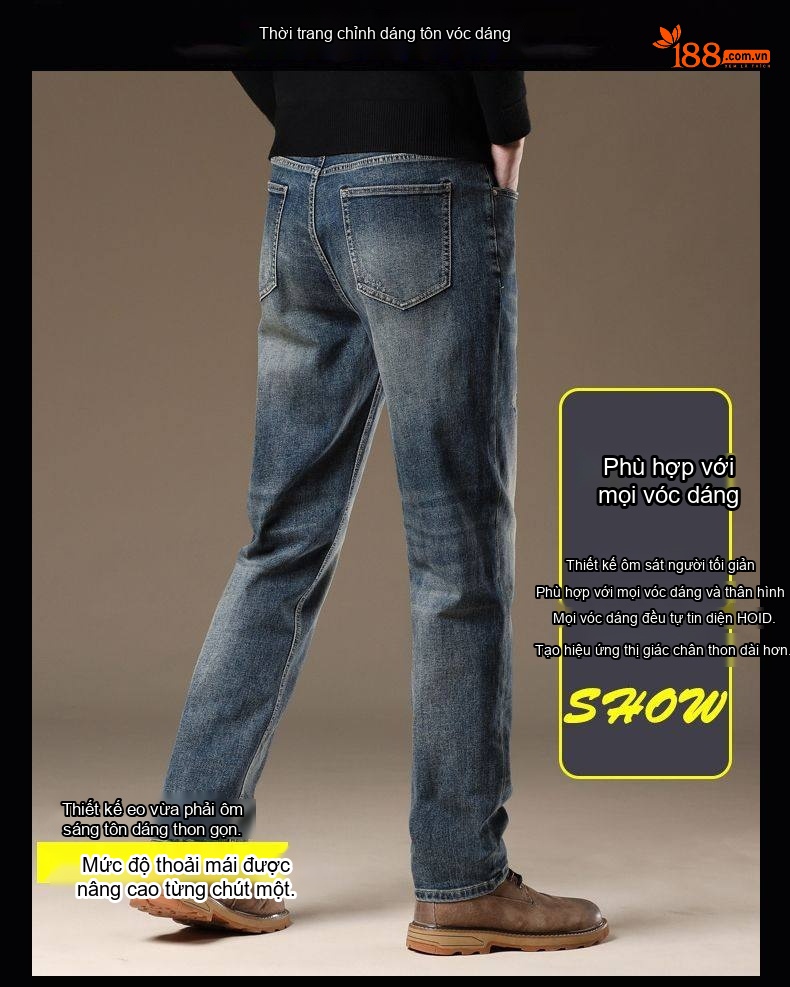 Quần Jean Nam Ống Đứng Ôm Vừa Vặn Phong Cách Âu Mỹ Màu Xanh Denim chi tiết 2