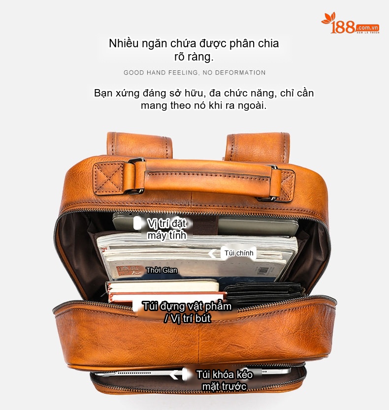 Balo Du Lịch Da Bò MASIWEI, Balo Laptop Da Thật Phong Cách Retro Màu Nâu chi tiết 28