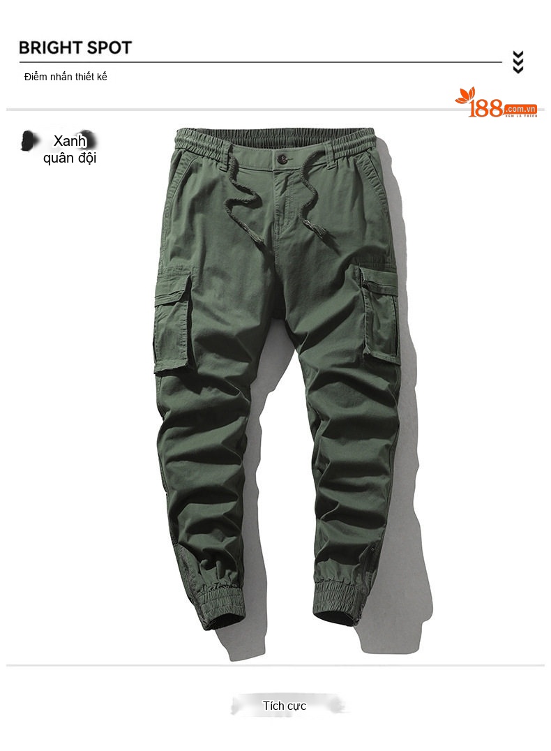 Quần Dài Jogger Nam Cotton Ống Bo Chun Thu Đông Phong Cách Mỹ Lưng Thun Dây Rút Màu Be, Đen, Xám, Xanh... chi tiết 7
