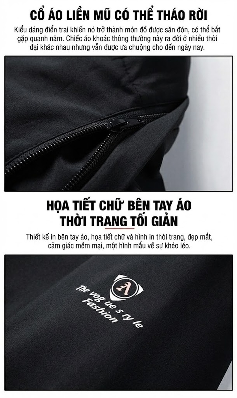 Áo Khoác Nam Mùa Xuân Dáng Ôm Có Mũ Trùm Đầu Phong Cách Hàn Quốc Màu Đen, Xanh Navy, Xám chi tiết 3