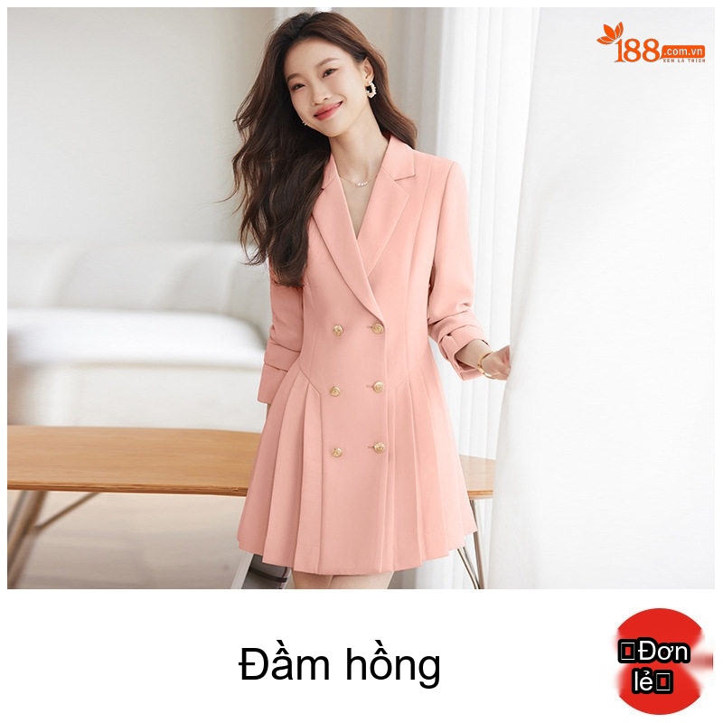 Váy Đầm Công Sở Nữ Dáng Vest Xếp Ly Cao Cấp Màu Đen, Hồng, Kem