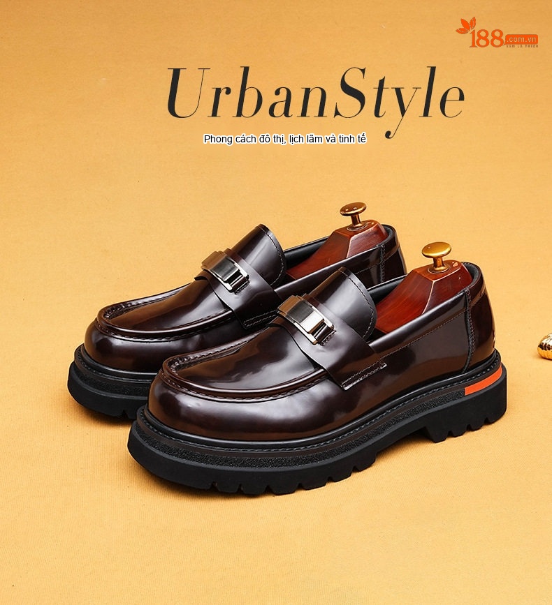 Giày Lười Nam Da Bóng Đế Dày Chiều Cao Đế Khoảng 4cm Màu Đen, Nâu chi tiết 1