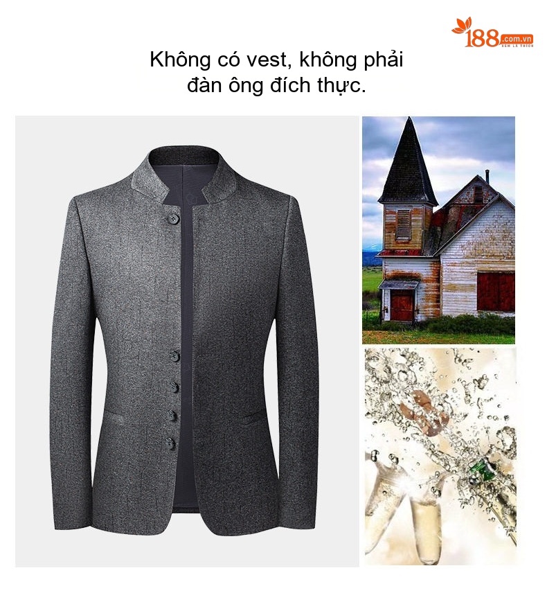Áo Vest Nam Cổ Tàu Dáng Ôm Vừa Vặn Phong Cách Hàn Quốc Màu Xám chi tiết 10