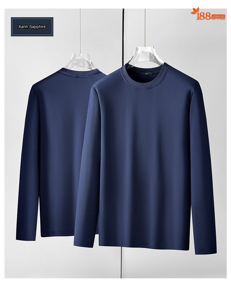 Áo Thun Dài Tay Nam Cotton Lụa Xử Lý Amoniac Màu Trắng, Kem, Nâu, Đen chi tiết 26