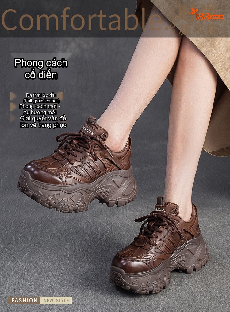 Giày Sneaker Nữ Đế Dày Phong Cách Âu Mỹ Chiều Cao Đế Khoảng 5cm Màu Trắng, Đen, Nâu chi tiết 1