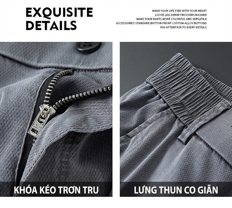 Quần Dài Nam Tencel Lụa Lyocell Mỏng Mát Chống Nhăn Dáng Suông Màu Xanh Lam, Đen, Xám chi tiết 9
