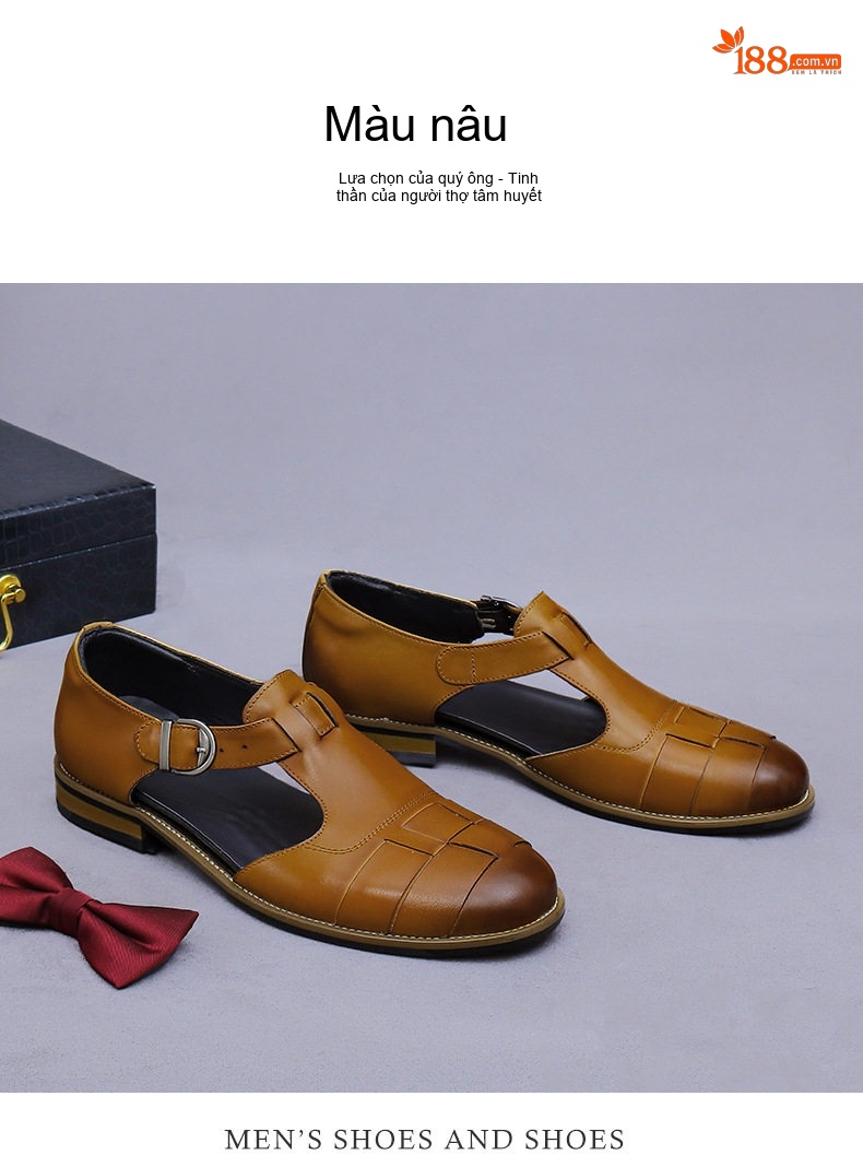 Sandal Da Thật Nam Quai Khóa Bít Mũi Thoáng Khí Đế Cao 2cm chi tiết 12