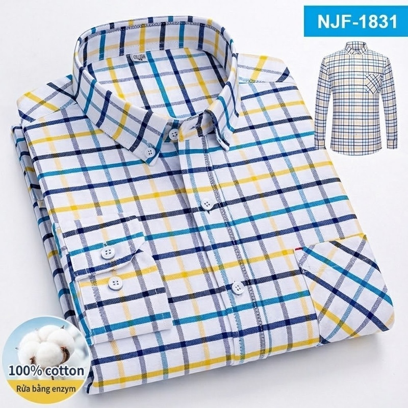 Áo Sơ Mi Tay Dài Cotton Oxford Dáng Rộng Thoải Mái Màu Trắng, Xám, Xanh, Đỏ...