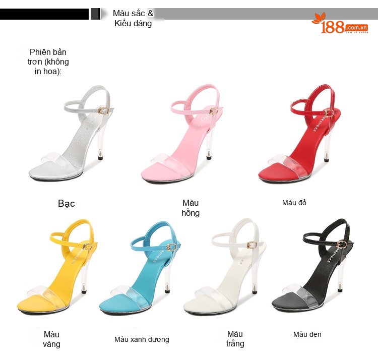 Giày Sandal Cao Gót Nữ Quai Trong Suốt Gót Cao 11cm Màu Đỏ, Trắng, Vàng, Đen... chi tiết 2