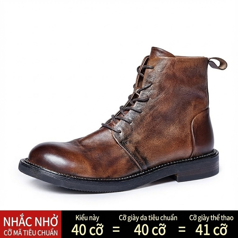 Giày Martin Da Bò Cổ Lửng Lót Lông Chiều Cao Đế Khoảng 3cm Màu Đen, Nâu