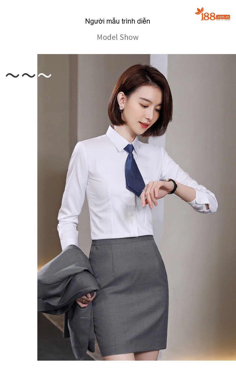 Áo Sơ Mi Dài Tay Cotton Nam Nữ Cổ Bẻ Công Sở Màu Trắng, Xám, Xanh Than, Tím Nhạt chi tiết 19