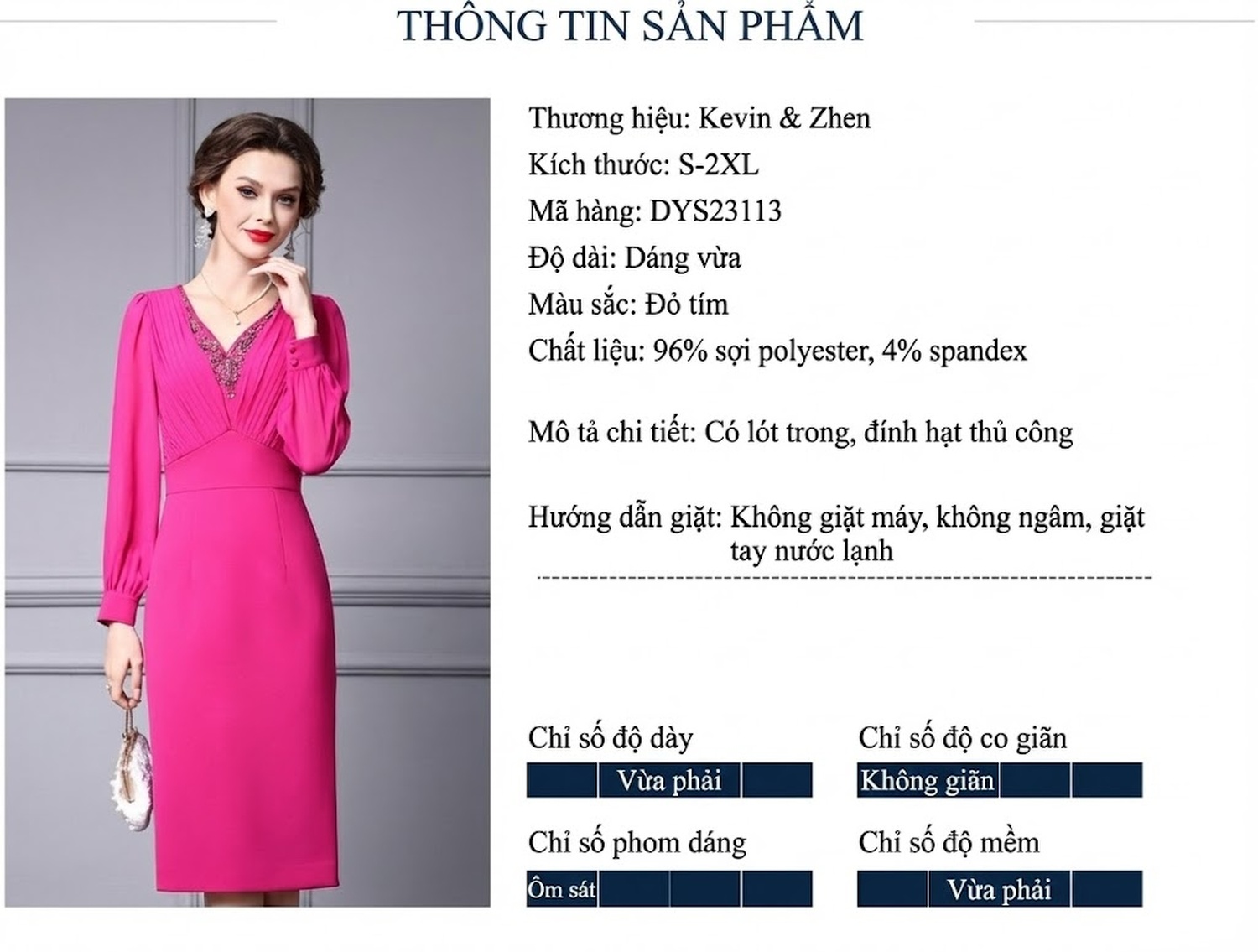 Váy liền thân Nữ Dáng Dài Tay Dài Ép Ly Đính Đá Cao Cấp Màu Tím Đỏ chi tiết 18