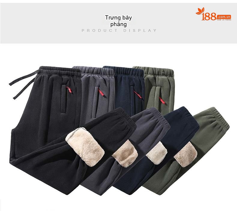 Quần Dài Nam Lông Cừu Non Dày Dặn Giữ Ấm Dáng Rộng Màu Đen, Xanh Navy, Xám, Xanh Olive... chi tiết 9