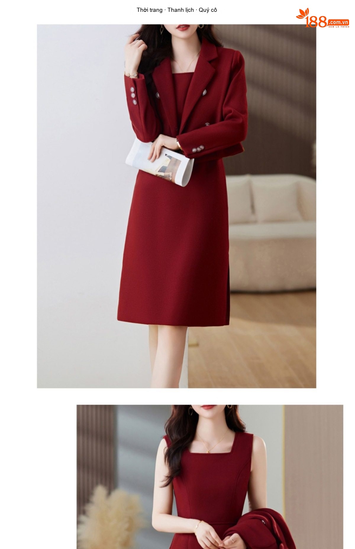Set Áo Khoác Lửng và Đầm Ôm Body Nữ Chất Liệu Nỉ Màu Nâu, Đỏ chi tiết 26
